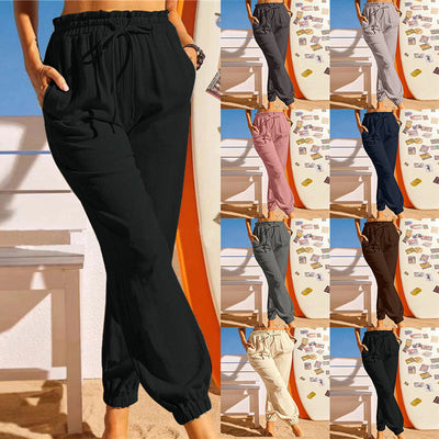 Women's Chic Leisure Pants with Elastic Waist and Pockets