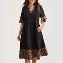Chic V-Neck Women's Dress with Animal Print