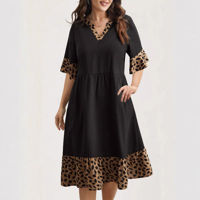 Chic V-Neck Women's Dress with Animal Print