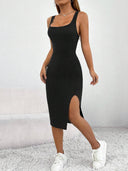 Women's Stylish Figure-Fitting Strap Dress with Side Slit