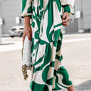 Trendy Wave Pattern Women's Shirt Dress with Waist Belt