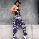 Modern Camouflage Women's Cargo Pants with Elastic Waistband & Utility Pockets