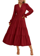 Women's Ruffle-Detail Maxi Dress with V-Neck Design