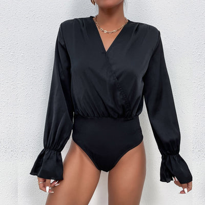 Chic Long Sleeve Bodysuit with Ruffle Details