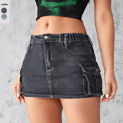 High-Waisted Women's Denim Skirt with Trendy Distressed Style