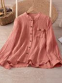 Textured Women's Blouse with Button Accents