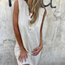 Chic Women's Viscose Summer Dress with Button Accents