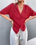 Chic Short Sleeve Blouse with Button Detail