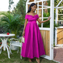 Chic Off-Shoulder Evening Dress with Stylish Hem