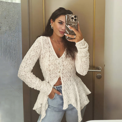 Ladies' Lace Asymmetrical Transparent Top