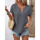 Chic Women's Button Placket Blouse with Round Neck
