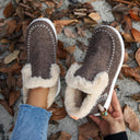 Women's Fleece-Lined Non-Slip Slippers with Stylish Stitching