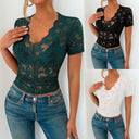 Chic Women's Short Sleeve Lace Top with Round Neckline