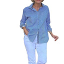Striped Women's Long Sleeve Blouse with Hidden Button Detail