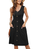 Chic Knee-Length Summer Dress with Button Accents and Handy Pockets