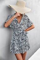 Trendy Zebra Print Women's Short Sleeve Dress with Belt
