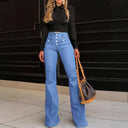 Women's High-Waisted Bootcut Jeans with Decorative Button Accents