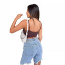 High Waist Frayed Hem Denim Shorts for Women