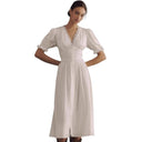 Stylish Midi Dress with Puff Sleeves and Button Placket
