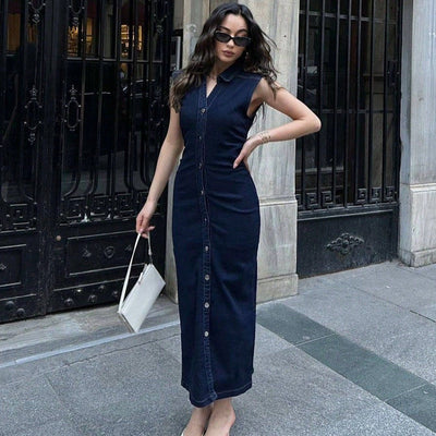 Button-Up Midi Dress with Ruching Design