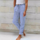 Stylish Women's Striped Cotton Pants with Adjustable Waist