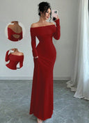 Chic Off-Shoulder Maxi Dress with Long Sleeves