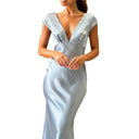 Chic Satin Maxi Dress with Deep V-Neck for Women