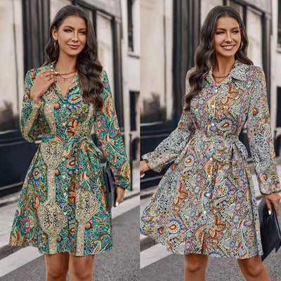 Vibrant Paisley Print Shirt Dress with Belt
