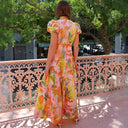 Chic Women's Maxi Dress: Deep V-Neck & Puff Sleeves