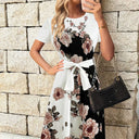 Floral Pattern Women's Sheath Dress with Belt