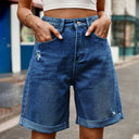 Chic Cuffed Hem Denim Shorts for Women