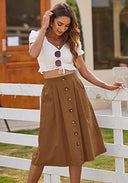 Chic Knee-Length Skirt with Button Closure and Side Pockets