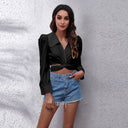 Chic High-Neck Blouse with Balloon Sleeves & Twist Design