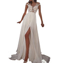 Women's Lace Top Wedding Dress with Flowing Skirt