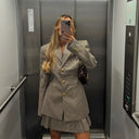 Chic Checked Blazer and Skirt Set