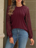 Chic Women's Top with Lace Sleeves and Gathered Accents