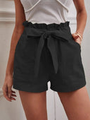 Chic Linen Shorts with Tie Belt and Wide Waistband