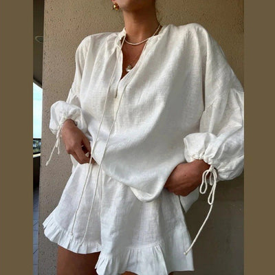 Women's Ruffled Hem Blouse Set – Stylish and Chic