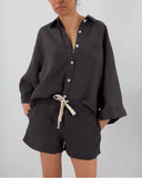 Chic Linen Blouse with Stylish Pockets for Women