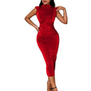 Chic Midi Dress with Stand-Up Collar for Women