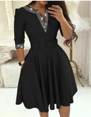 Chic Women's Dress with Waist Belt & Stylish Collar