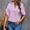 Chic Women's Blouse with Cut-Out Sleeves and Stand-Up Collar