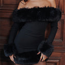 Chic Women's Long Sleeve Dress with Faux Fur Trim