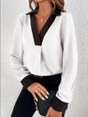 Chic Blouse with Contrasting Collar for Women