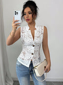 Ladies Lace Blouse with Stylish Button Placket