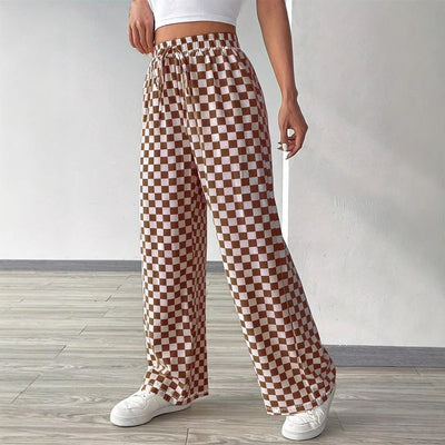 Women’s Checkered Trousers with Elastic Waistband - Trendy Design