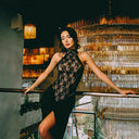 Chic Transparent Lace Dress with Asymmetrical Hem