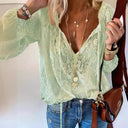 Chic V-Neck Blouse with Lace Accents for Women