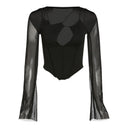 Chic Women's Bodysuit with Deep V-Neck and Flared Sleeves