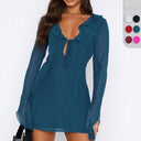 Ruffled Women's Dress with Deep V-Neck Design